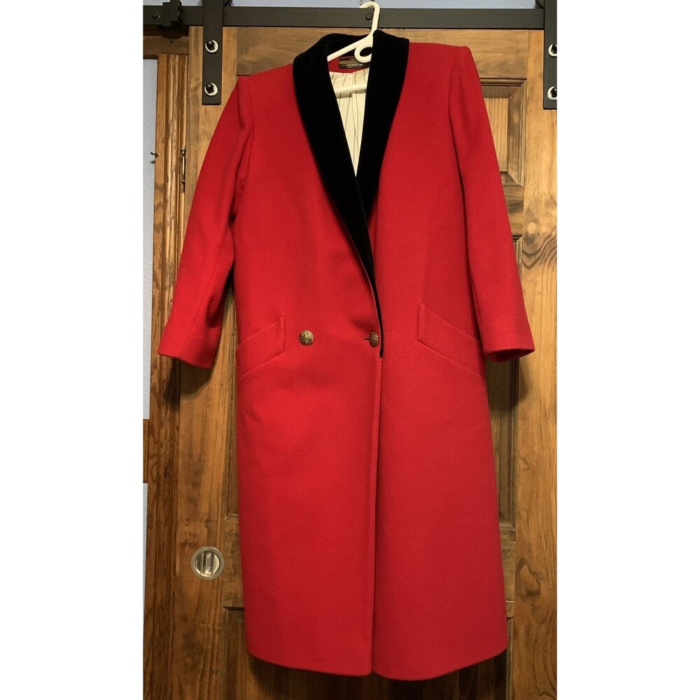 Vintage London Fog Wool Trench Coat Womans 8R Lined USA Red Black Rare